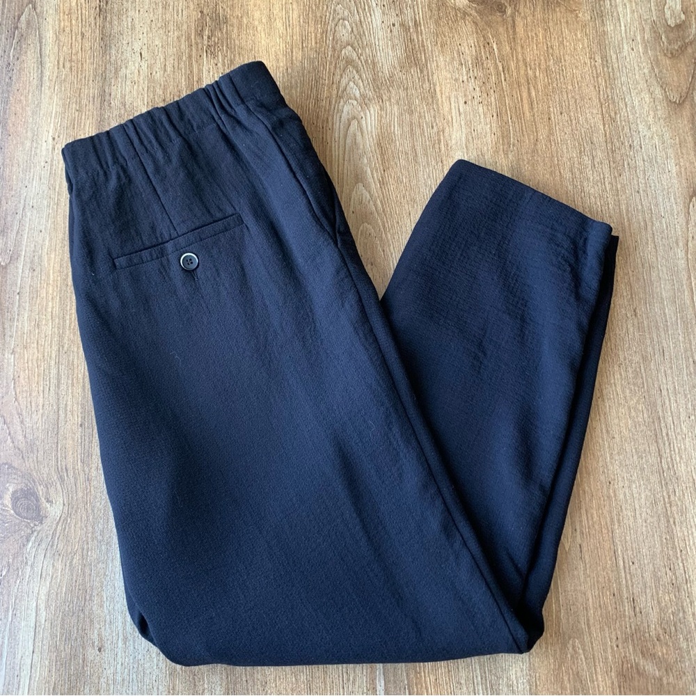 FORTE FORTE Virgin Wood Blend Elastic Waist Tapered Pants Fit Large Black